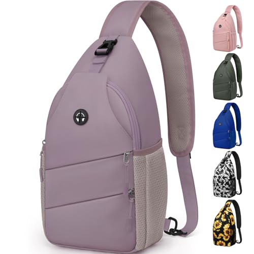Pritent Crossbody Bags for Women Men Trendy Sling Bag Backpack Casual Chest Bag with Convertible Shoulder Strap - color: Light Purple, size: Medium