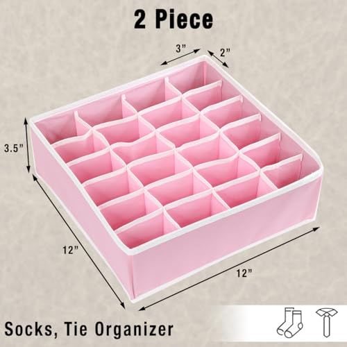 Simple Houseware 2 Pack Closet Sock Organizer, 24 Cell Drawer Divider, Pink - color: Pink, size: 2 Pack