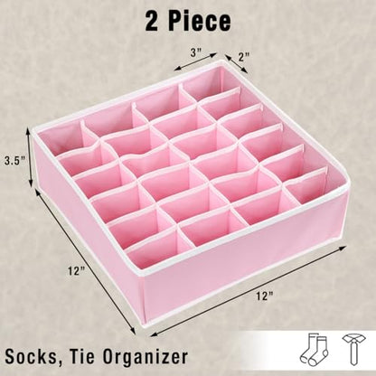 Simple Houseware 2 Pack Closet Sock Organizer, 24 Cell Drawer Divider, Pink - color: Pink, size: 2 Pack