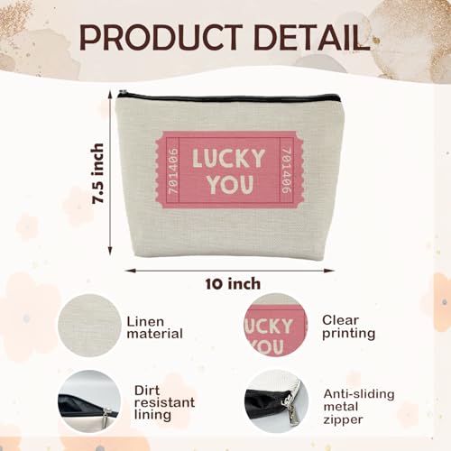 Lucky You Makeup Bag, Gambling Gifts Supplies Cosmetic Bags for Women, Preppy Pink Girly Makeup Pounch, Retro Lucky You Ticket Christmas Thanksgiving Birthday Zipper Pouches for Purse Gift - color: Lucky You