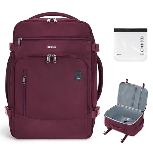 ECOHUB Travel Backpack for Women, 18x14x8 Frontier Airlines Personal Item Bag with Clear Toiletry Bag, Laptop Carry on Backpack with USB Port, Airline Approved Under Seat 14 Pockets 30L, Red - color: Red-2, size: 18 inch underseat