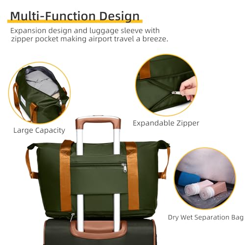 LARVENDER Luggage Sets 5 Piece Softside Expandable Suitcases Set with Spinner Wheels TSA Lock, Lightweight Soft Shell Rolling Travel Luggage Set Clearance for Men and Women, Green Brown - color: Green/Brown, size: 5 Piece Set