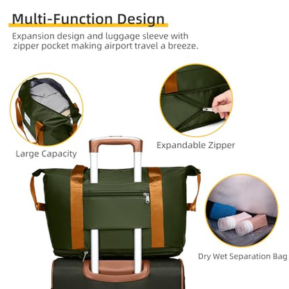 LARVENDER Luggage Sets 5 Piece Softside Expandable Suitcases Set with Spinner Wheels TSA Lock, Lightweight Soft Shell Rolling Travel Luggage Set Clearance for Men and Women, Green Brown - color: Green/Brown, size: 5 Piece Set