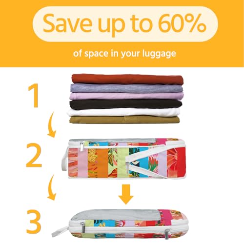 7 Pcs Compression Packing Cubes for Travel, Waterproof Suitcase Luggage Backpack Organizer with Toiletry Bag Travel Essentials for Women/Men-Tropical Pattern - color: Multi-Tropic