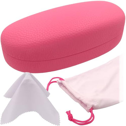 MyEyeglassCase Hard Sunglasses case - Women Glasses Case Holder - Large Durable Eyeglass Case Hard Shell with Pouch & Cloth - color: Pink Distressed