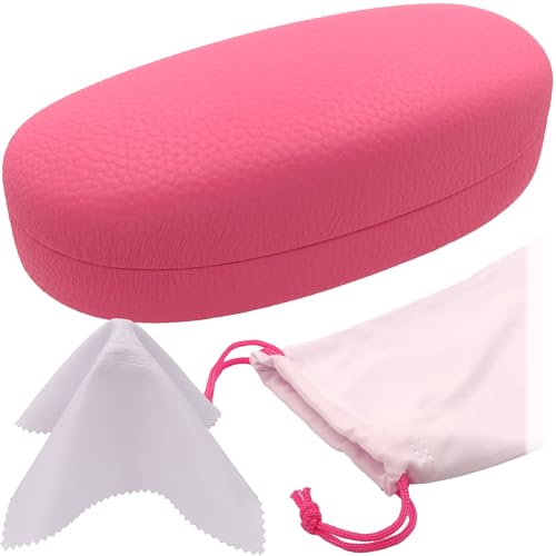 MyEyeglassCase Hard Sunglasses case - Women Glasses Case Holder - Large Durable Eyeglass Case Hard Shell with Pouch & Cloth - color: Pink Distressed