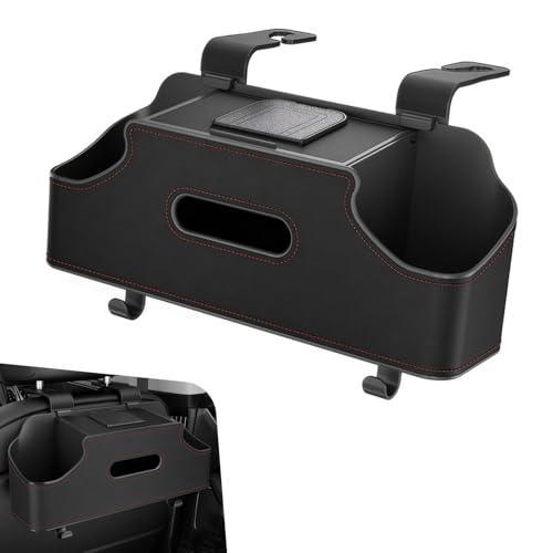 1 PC Backseat Organizer with Dual Cup Holder, Multi-function Tissue Hanging Box and 2 Hooks, Extra Rear Seat Road Trip Storage Accessories, Universal for Most Cars, Trucks, SUVs (Black) - color: Black
