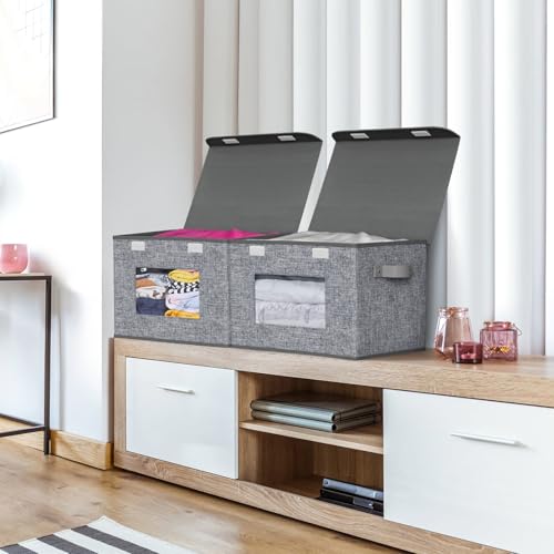 Univivi Fabric Foldable Storage Boxes [4-Pack] Large Collapsible Stackable Storage Bins with Lids, Closet Organizers and Storage Cube Basket for Home, Office, Bedroom (Grey, 17'' x 12'' x 12") - color: Grey Pattern, size: 17''-4 Pack