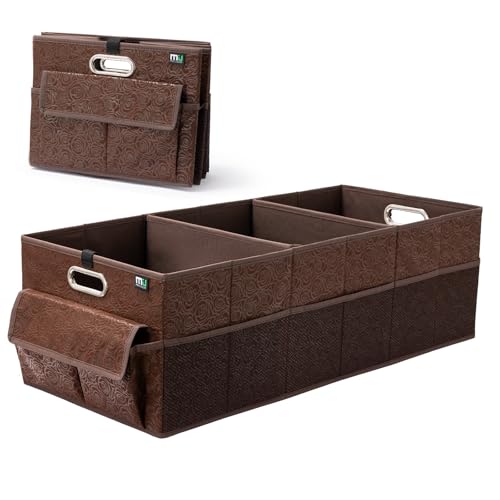 MIU COLOR Trunk Organizer for Car, 12 Pockets Sturdy Car Organizer for SUV, Non-Slip Bottom, Storage Organizer for Sedans, Van, Jeep, Grocery, Large 3 Compartments, Brown Vintage 32"×13"×10.6" - color: Vintage Brown, size: Large+Pockets
