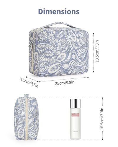 Narwey Small Hanging Travel Toiletry Bag for Women, Travel Bag for Toiletries, Makeup Bag Organizer Cosmetic Bags Make Up Bags for Girls - color: Blue Leaf