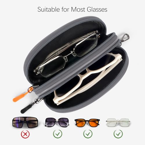 Double Eyeglasses Case Soft Portable Zipper Sunglasses Pouch with Keychain Clip for Men Women - color: Gray Pu