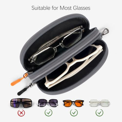 Double Eyeglasses Case Soft Portable Zipper Sunglasses Pouch with Keychain Clip for Men Women - color: Gray Pu