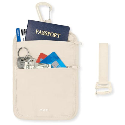 Hidden Travel Wallet Belt Wallet – Large Capacity Passport Holder & Hidden Money Pouch, 3-Zone Organizer Anti-Theft Waist Wallet with Dual Clip Belt & Carabiner - color: Apricot