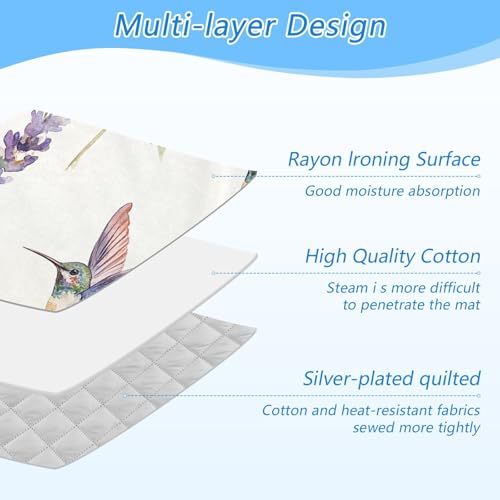 Lavender Flower Hummingbird White Ironing Mat for Table top Portable Ironing Pad Blanket for Washer Dryer Countertop Travel - color: Lavender Hummingbird 01