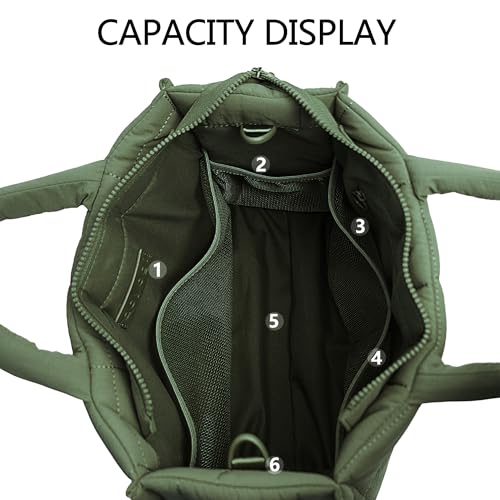Quilted Crossbody Bags for Women,Puffer Weekender Overnight Bag,Purse Handbag Organizer,Small Tote Bags Shoulder Bag - color: Green