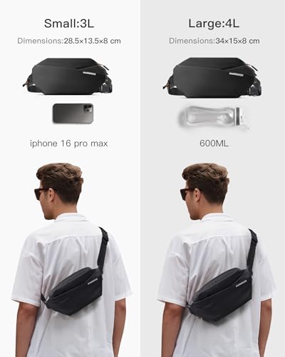 Inateck Sling Bag X, Multi-pocket Crossbody Shoulder Chest Bag with Adjustable Shoulder Strap, Water-resistant Waist Fanny Pack for Men, Women, Travel, Daily Use, Cycling, Hiking, Black, Small - color: Black, size: Small