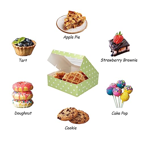 20 Pack Bakery Boxes with Window Small 6x6x2 inch for Cookie, Candy, Pastry, Brownie, Chiffon Cake, Tart, Pie, Waffle (Green-Polka Dot) - color: Green-Polka Dot