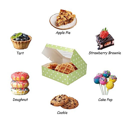 20 Pack Bakery Boxes with Window Small 6x6x2 inch for Cookie, Candy, Pastry, Brownie, Chiffon Cake, Tart, Pie, Waffle (Green-Polka Dot) - color: Green-Polka Dot