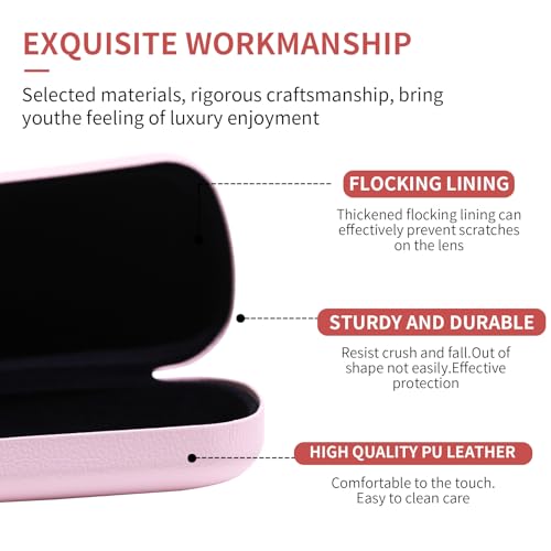 PERFECTSIGHT Sunglasses Case, Large Hard Shell Glasses Case, Cute PU Leather Protective Eyeglasses Case for Women Men - color: Pink