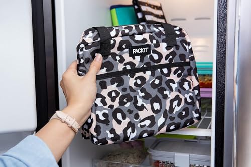 PackIt Freezable Hampton Lunch Bag, Wild Leopard Gray, Built with EcoFreeze Technology, Collapsible, Reusable, Zip Closure with Front Pocket and Shoulder Straps, Perfect for Tweens and Adults - color: Wild Leopard Gray