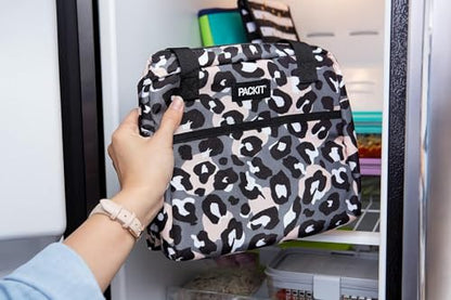 PackIt Freezable Hampton Lunch Bag, Wild Leopard Gray, Built with EcoFreeze Technology, Collapsible, Reusable, Zip Closure with Front Pocket and Shoulder Straps, Perfect for Tweens and Adults - color: Wild Leopard Gray