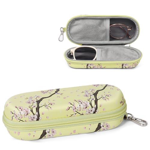 Double Eyeglasses Case, Dual Glasses Sunglasses Organizer with Zipper Closure, Eyewear Storage Box for Men Women Travel - color: Cherry Blossom