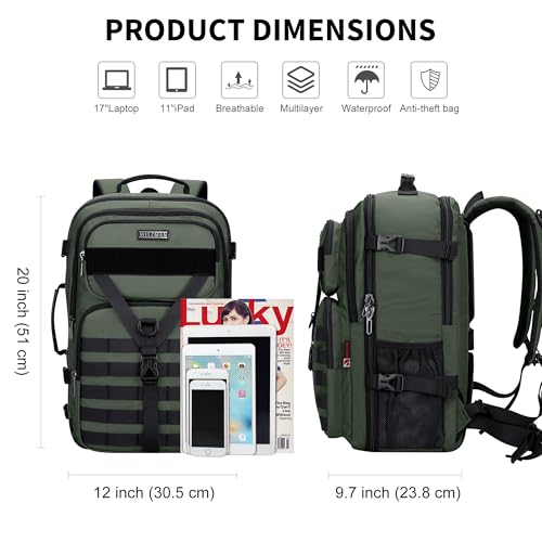 WITZMAN Carry On Travel Backpack for Men Large Convertible 45L Fit 17 Inch Laptop Backpack 3 in 1 Bag for Airline Approved(B688 Light Green) - color: Light Green