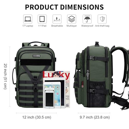 WITZMAN Carry On Travel Backpack for Men Large Convertible 45L Fit 17 Inch Laptop Backpack 3 in 1 Bag for Airline Approved(B688 Light Green) - color: Light Green
