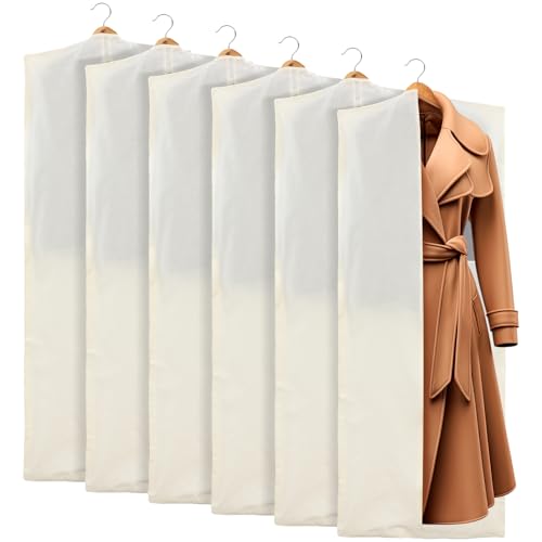 Aliceset 6 Pcs 24 x 65 inches Cotton Garment Bags for Hanging Clothes, Canvas Suit Bags for Clothes Coats Jackets Shirts Closet Storage Travel Gusseted Hanging Garment Cover - size: 65 Inches