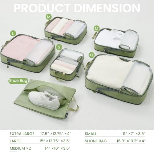 BAGAIL 6 Set Ultralight Compression Packing Cubes Packing Organizer for Travel Accessories Luggage Suitcase Backpack - color: Matcha Green70D, style: Mesh Pattern