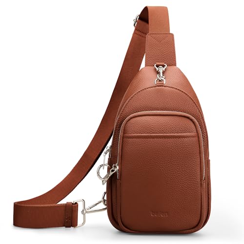 befen Genuine Leather Small Sling Bag for Women Anti-Theft Crossbody Chest Bags Multi-Pockets Fanny Pack with RFID Card Slots - color: Cognac Brown