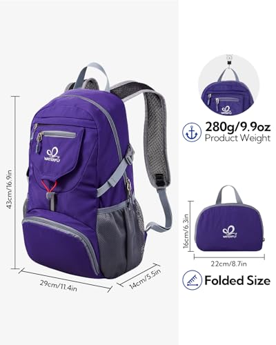 WATERFLY Small Lightweight Packable Backpack: 20l Ultra Light Foldable Travel Hiking Camping Daypack Day Pack for Man Woman - color: New-purple