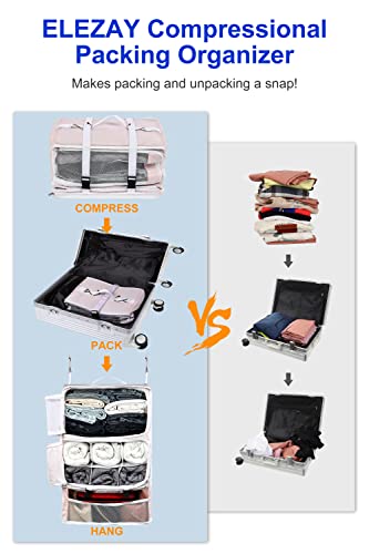 ELEZAY Hanging Packing Cubes Portable Closet 3-Shelf Travel Collapsible Compression Garment Organizer for Carry-on Luggage Suitcase Space Saver Bag XX-Large_No Side Pockets, Blush Pink - color: Blush Pink, size: XX-Large_16*12*24 IN