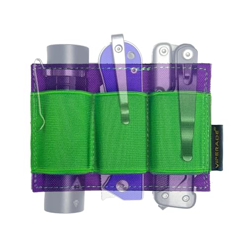 VIPERADE PL6 Tactical Modular EDC Organizer, Elastic Insert Pouch Panel with Hook Backed Accessories Holder, Attachment for Backpack, Tactical Vest, Bag - color: Green Purple, M