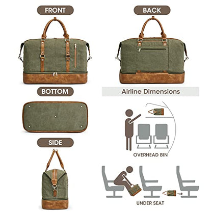 S-ZONE Weekender Bag for Men Canvas Duffle Large Weekend Overnight Travel Carry On Tote Bag with Shoe Compartment (Army Green) - color: B-Army Green