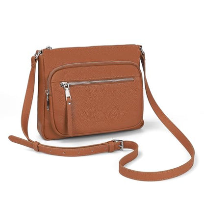befen Anti Theft Genuine Leather Crossbody Bags for Women Handbags and Shoulder Basg with Built in Wallet RFID Leather Purse - color: Cognac Brown