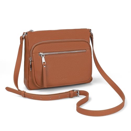 befen Anti Theft Genuine Leather Crossbody Bags for Women Handbags and Shoulder Basg with Built in Wallet RFID Leather Purse - color: Cognac Brown