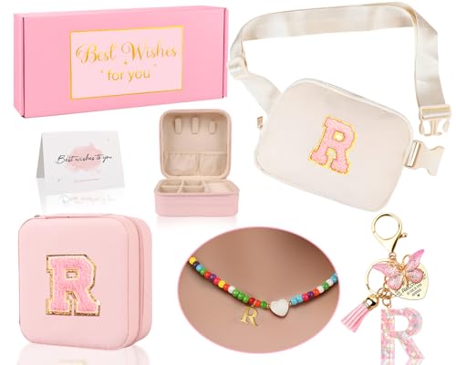 Funny Pack for Grandkids Teen Girls Gift, Birthday Gifts for 4 5 6 7 8 9 10 11 12 13 Year Old Girls, Initial Fanny Pack, Teen Girl Gift Trendy Stuff Crossbody Bag Set for Teens, Back To School, R - style: R