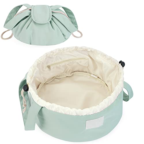 Narwey Barrel Drawstring Makeup Bag Large Cosmetic Bag Make up Bags Toiletry Bag Travel Bags for Toiletries Organizer for Women Gift for Teen Girls (Mint Green) (Patent) - color: A-Mint Green