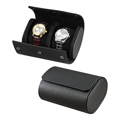 ROSELLE Watch Roll Travel Case for Men and Women- 2 Watch Storage and Organizer-Secure Storage with Innovative Removable Pillows & Solid Dividers for Home, Travel and Display (Black Cross-2 Slot) - color: Black-2