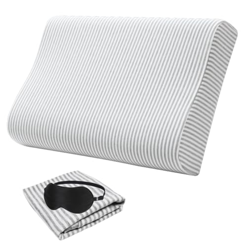 Replacement Pillow Case for Memory Foam Neck Pillow,Zippered Pillow Cover,Soft Cotton Pillow Protector for Cervical Pillow,Latex Pillow… - color: Grey Stripes, size: 20x12 Inch (Pack of 1)
