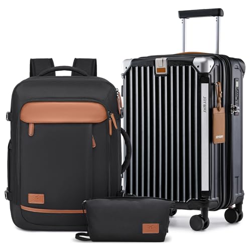 Joyway 20in Carry On Luggage with Cup Holder and USB Port, 25% Expandable Capacity, Smart Suitcase with Anti Slip Wheels and Backpack, Perfect for Men and Women 3 Piece Set Black - color: Black, size: Carry-On 20-Inch Backpack