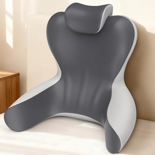 Reading Pillow for Sitting in Bed, 22”H Bed Rest Pillows with Arms, Back Pillows for Sitting Up, Ergonomic Lumbar Support Cushion for Reclining, Gaming, Work, Resting, Watching TV, (Grey&Darkgrey) - color: Grey&darkgrey