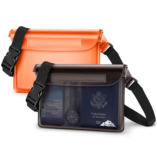 HEETA Waterproof Fanny Pack, Waterproof Pouch Dry Bag 2-Pack for Phone Passport Purse, Adjustable Waist Strap for Swimming Kayaking Boating Paddle Board Accessories Cruise Beach Camping Essentials - color: Grey & Orange