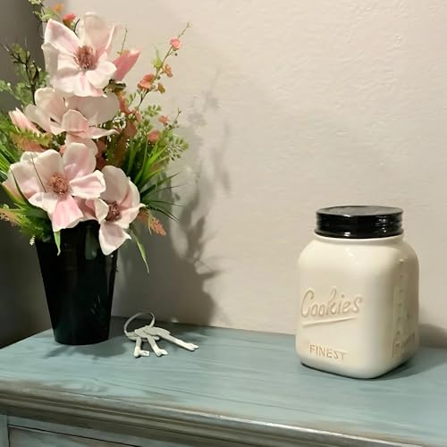 Young's Inc. Ceramic Cookie Jar - Cute Kitchen Counter Storage Canister with Lid - Perfect for Cookies, Coffee, Tea, Candy, Dog Treats, and More - Cookies Finest - Black, White - color: Black,White