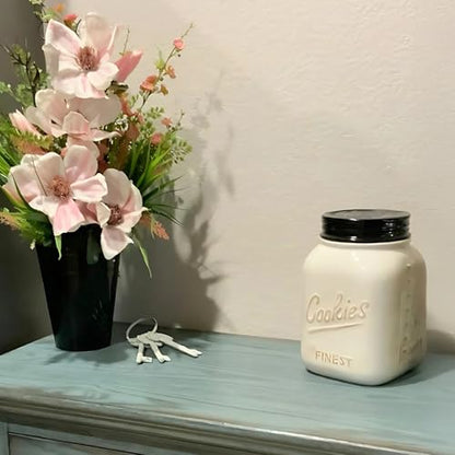 Young's Inc. Ceramic Cookie Jar - Cute Kitchen Counter Storage Canister with Lid - Perfect for Cookies, Coffee, Tea, Candy, Dog Treats, and More - Cookies Finest - Black, White - color: Black,White
