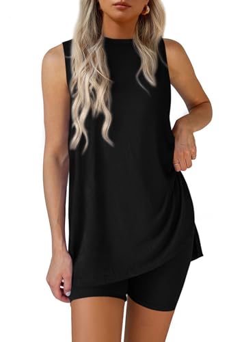 PRETTYGARDEN 2 Piece Sets for Women 2026 Summer Matching Lounge Shorts Set Resort Airport Travel Loungewear Outfits Clothing - color: Black, size: X-Large