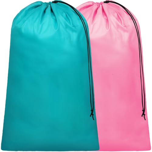 F-color Travel Laundry Bags 2 Pack - Cruise Essentials 2026 Washable Large Dirty Clothes Organizer Pouch 24 x 36 Inch for Cruise Ship Cabin, Summer Camp & College Dorm Hamper Liner, Blue & Pink - color: 2-Pack, Blue & Pink