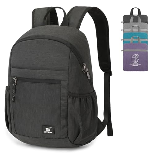 SKYSPER Anti Theft Hiking Backpack, 18L RFID Packable Travel Daypack, Lightweight Foldable Back Pack for Walking Daytrip - color: Black