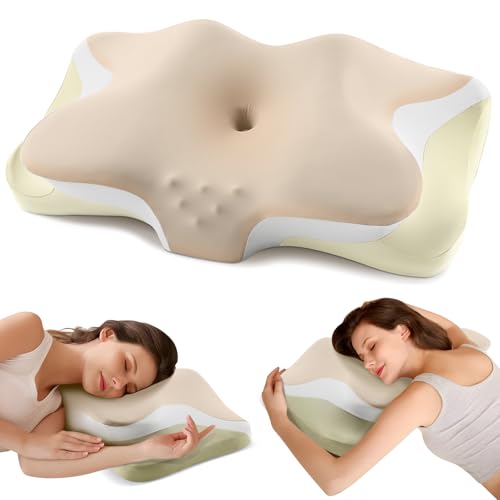 Cervical Pillow for Sleeping - Cooling Ergonomic Memory Foam Pillows for Neck Pain Relief, Contour Neck Support Pillow for Side, Back, Stomach Sleepers with Anti-Pilling Pillowcase (Light Yellow) - color: Light Yellow